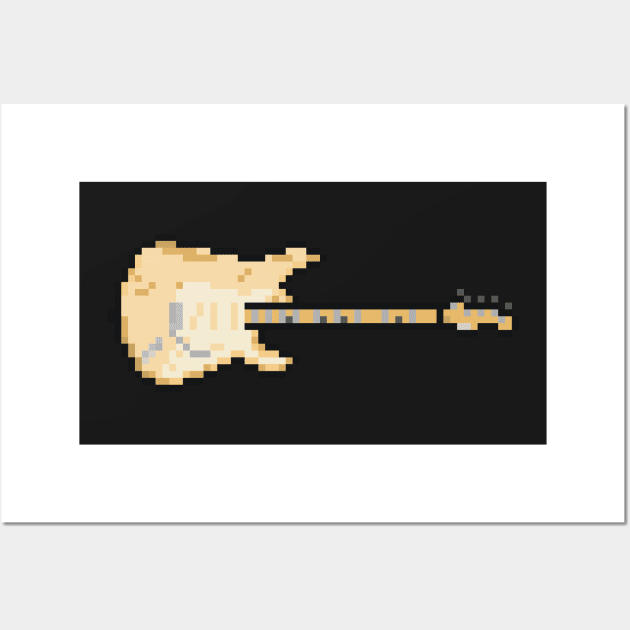 Pixel Worn Out Cream Blues Guitar Wall Art by gkillerb